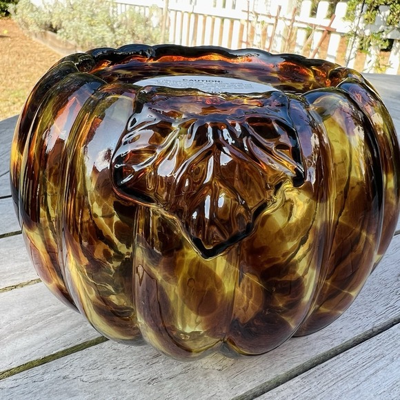 NEW Bath and Body Works 3-Wick Candle Holder Glass Pedestal Pumpkin - Picture 2 of 7